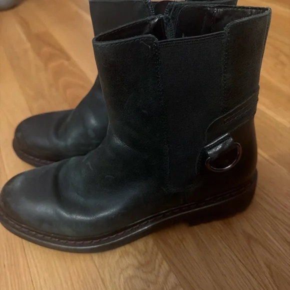 ✨ Franco Sarto Dark Green Leather Ankle Boots Size 7.5 Moto-Chelsea Hybrid ✨ - Picture 3 of 5